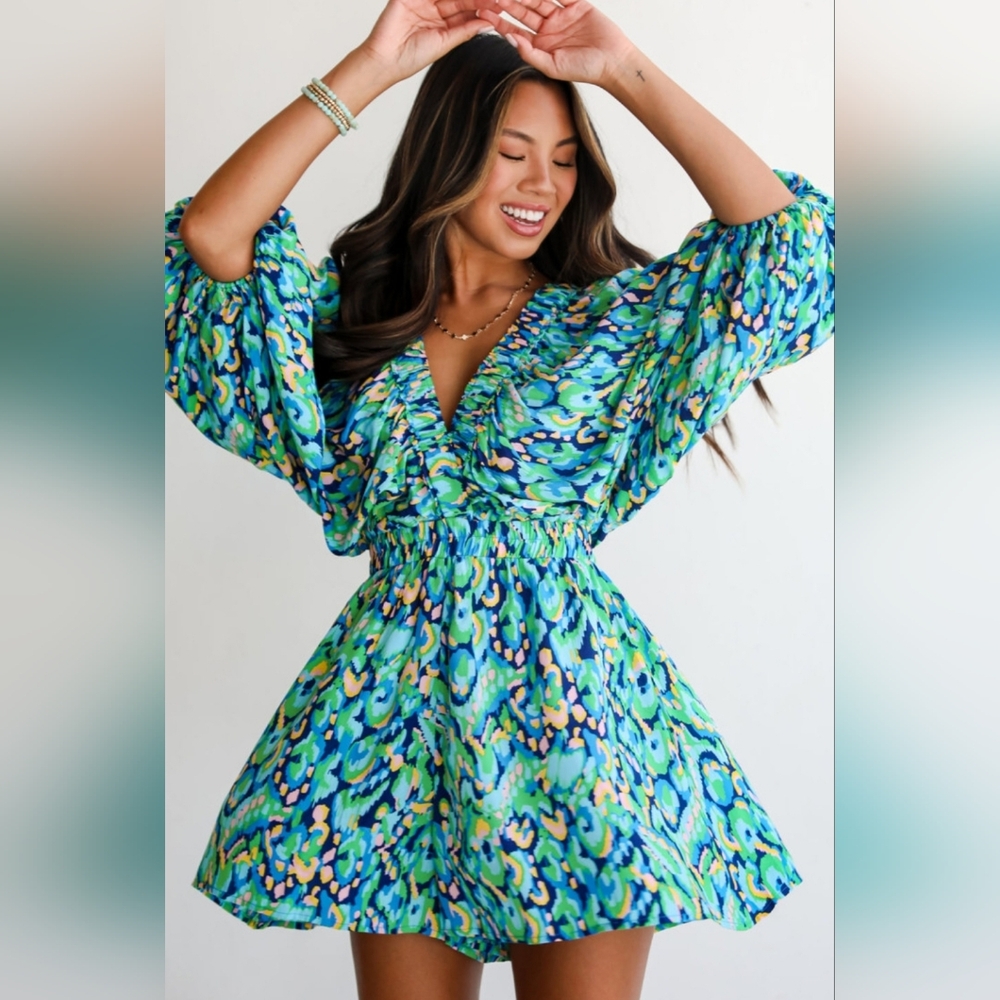 Colorful Patterned V-Neck Dress - Picture 2 of 4